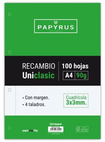 RECAMBIO PAPYRUS UNICLASIC A4 100h 90g 4 TALADROS