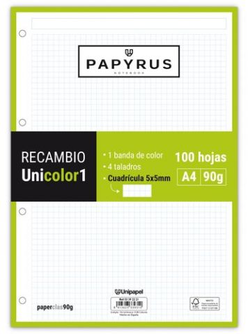 RECAMBIO PAPYRUS UNICOLOR1 A4 100h 90g 4 TALADROS