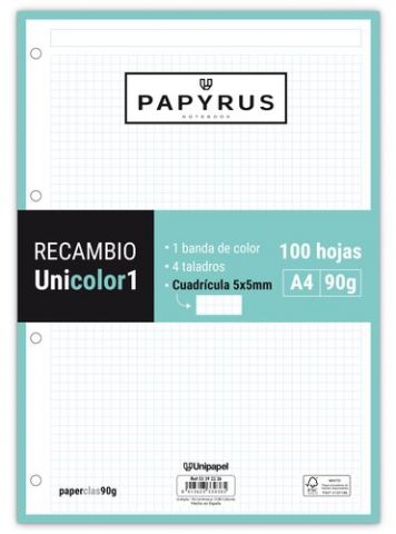 RECAMBIO PAPYRUS UNICOLOR1 A4 100h 90g 4 TALADROS