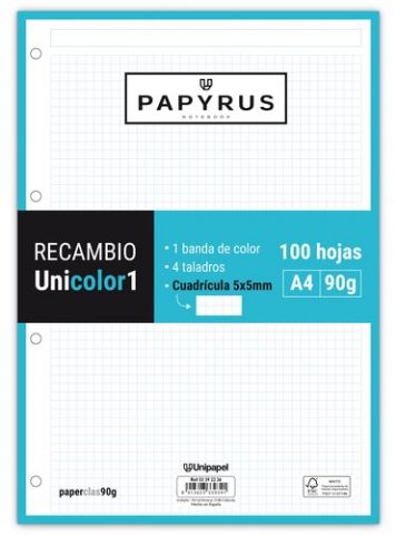 RECAMBIO PAPYRUS UNICOLOR1 A4 100h 90g 4 TALADROS