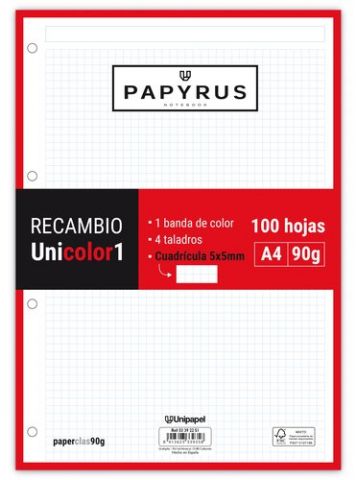 RECAMBIO PAPYRUS UNICOLOR1 A4 100h 90g 4 TALADROS