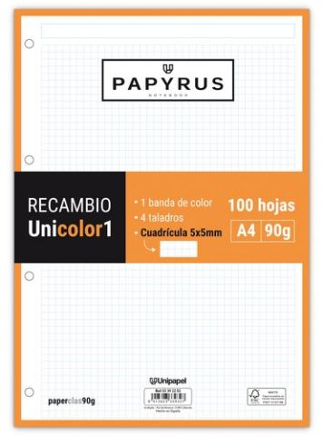 RECAMBIO PAPYRUS UNICOLOR1 A4 100h 90g 4 TALADROS