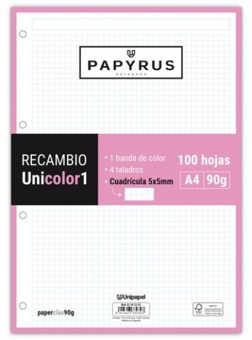 RECAMBIO PAPYRUS UNICOLOR1 A4 100h 90g 4 TALADROS