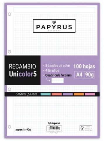 RECAMBIO PAPYRUS UNICOLOR5 A4 100h 90g 4 TALADROS