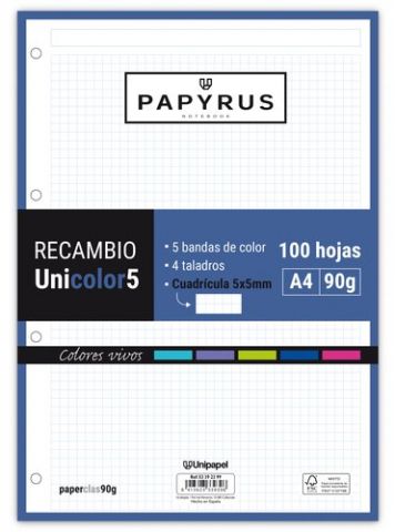 RECAMBIO PAPYRUS UNICOLOR5 A4 100h 90g 4 TALADROS