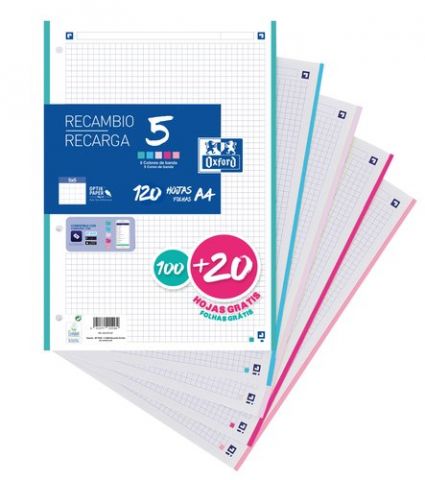 RECAMBIO OXFORD SCHOOL A4 120h (100+20) 90gr 4 TAL