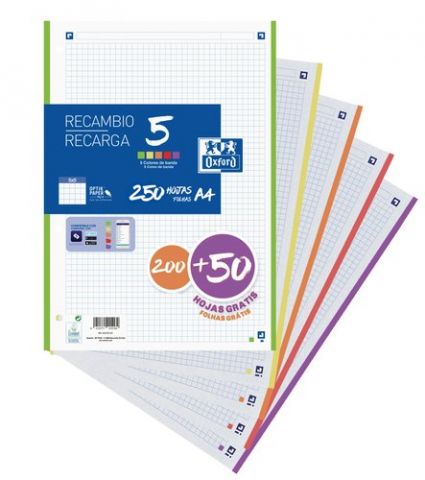 RECAMBIO OXFORD SCHOOL A4 250h (200+50) 90gr 4 TAL
