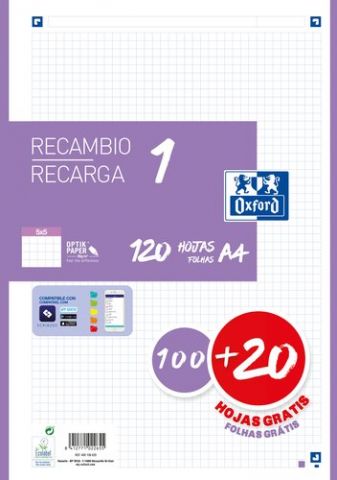 RECAMBIO OXFORD SCHOOL COLOR 1 A4 120h (100+20) 90