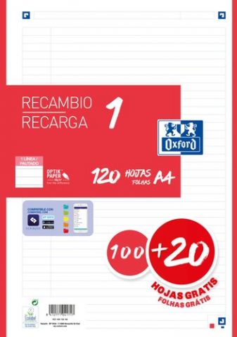 RECAMBIO OXFORD SCHOOL COLOR 1 A4 120h (100+20)  9
