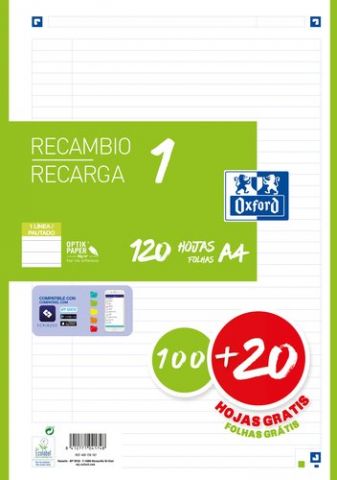 RECAMBIO OXFORD SCHOOL COLOR 1 A4 120h (100+20) 90