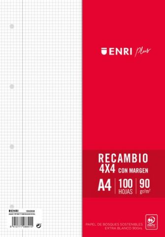 RECAMBIO ENRI PLUS A4 100h 90gr 4 TALADROS CUADRIC