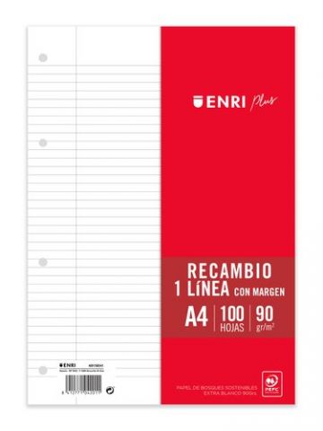 RECAMBIO ENRI PLUS A4 100h 90gr 4 TALADROS HORIZON