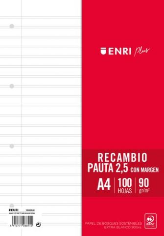 RECAMBIO ENRI PLUS A4 100h 90gr 4 TALADROS PAUTA 2