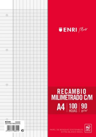 RECAMBIO ENRI PLUS A4 100h 90gr 4 TALADROS MILIMET