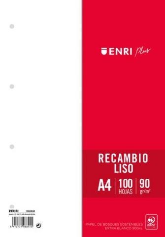 RECAMBIO ENRI PLUS A4 100h 90gr 4 TALADROS LISO