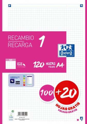RECAMBIO OXFORD SCHOOL COLOR 1 A4 120h (100+20) 90