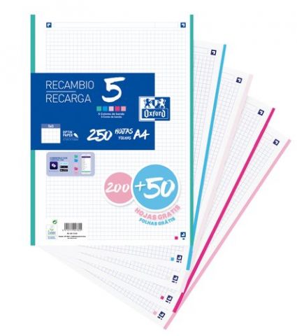 RECAMBIO OXFORD SCHOOL A4 250h (200+50) 90gr 4 TAL