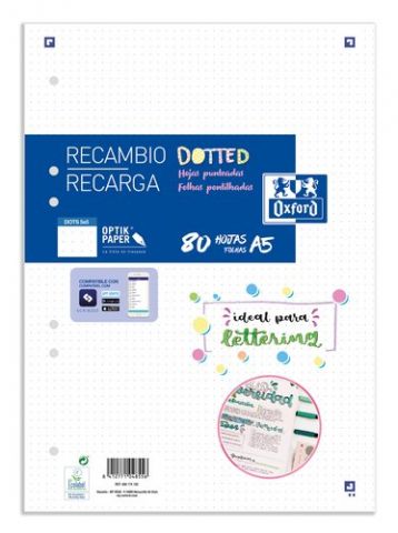 RECAMBIO OXFORD SCHOOL A5 80h 90gr 6 TALADROS DOTS