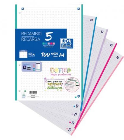 RECAMBIO OXFORD SCHOOL A4 100h 90gr 4 TALADROS DOT
