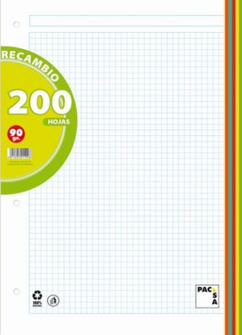 RECAMBIO PACSA A4 200h 90g 4 TALADROS CUADRIC.5x5