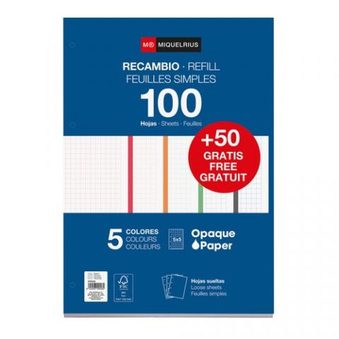 RECAMBIO MIQUELRIUS NOTEBOOK 5 A4 100+50h 90gr 4 T