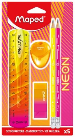KIT MAPED NEON ESCOLAR 5 PIEZAS