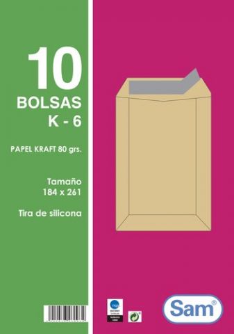 SOBRE-BOLSA SAM 184x261 KRAFT 80g (SILICONA) PAQUE