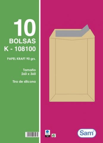 SOBRE-BOLSA SAM 260x360 KRAFT 90g (SILICONA) PAQUE