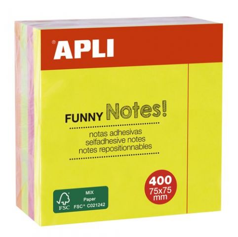 NOTAS ADHESIVAS APLI 75X75 CUBO 400h BRILLANTE (4x