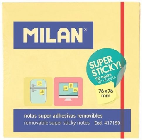 NOTAS ADHESIVAS MILAN SUPER STICKY 90h 76x76 PASTE