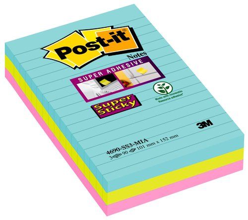 TACO NOTAS POST-IT 4690 SUPER STICKY 101x152 COLOR