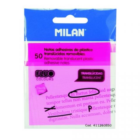 NOTAS ADHESIVAS MILAN TRASLUCIDAS 50h 76x76 ROSA F
