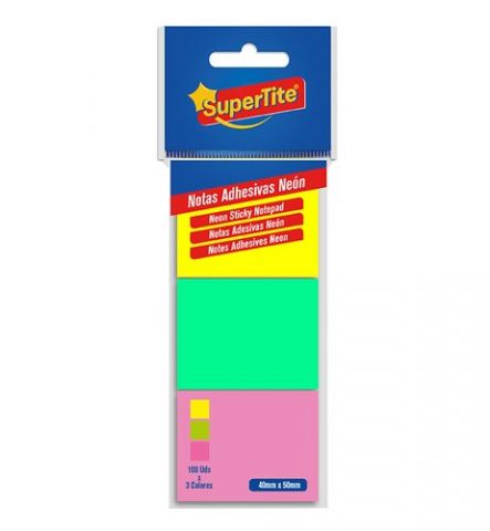 NOTAS ADHESIVAS SUPERTITE 40x50 NEON 100 HOJAS BLI