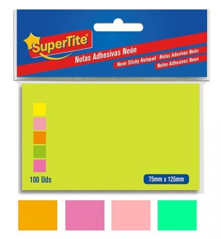 NOTAS ADHESIVAS SUPERTITE 75x125 NEON 100 uds