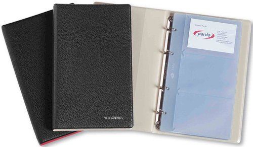 TARJETERO 4 anillas PARDO PVC sim.piel 4º 20 funda