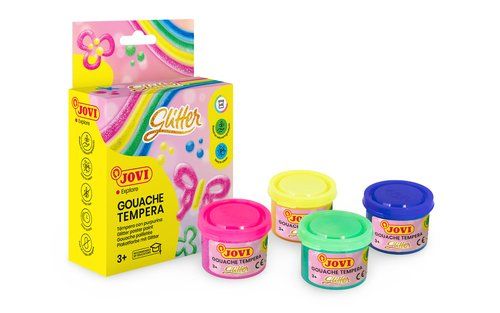 TEMPERA JOVI GLITTER  35 ml (bote) ESTUCHE de 4