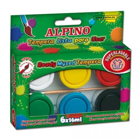 TEMPERA ALPINO  16 ml (bote) ESTUCHE de 6 + pincel