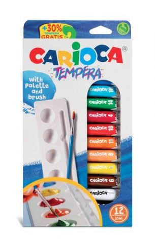 TEMPERA CARIOCA 10 ml (tubo) ESTUCHE de 12 + pince