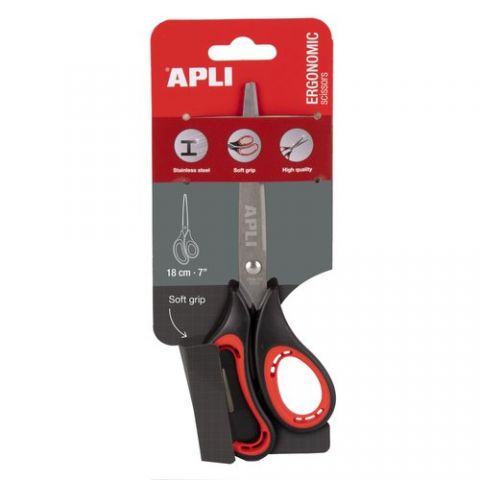 TIJERAS APLI  18cm. ERGONOMICA ASIMETRICA en BLIST