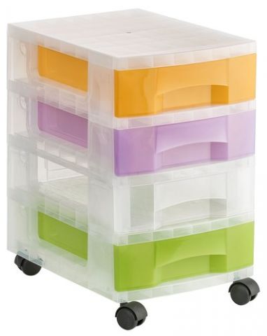 TORRE DE ALMACENAJE CON RUEDAS 4 CAJONES TRASLUCID