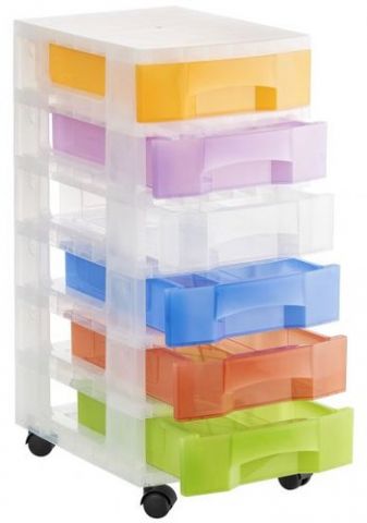 TORRE DE ALMACENAJE CON RUEDAS 6 CAJONES TRASLUCID