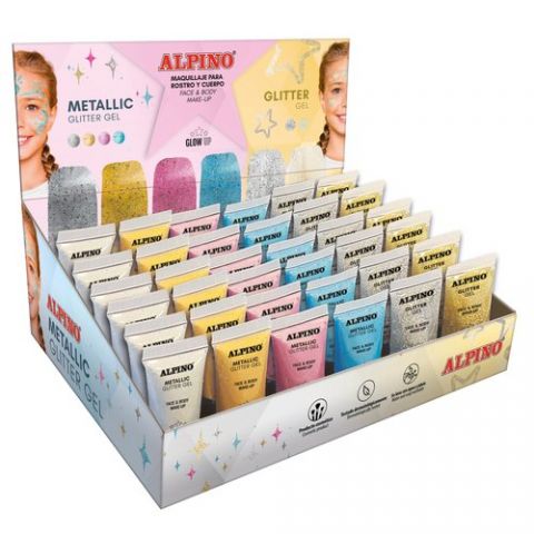 MAQUILLAJE ALPINO  GLITTER GEL EXPOSITOR de 36
24x