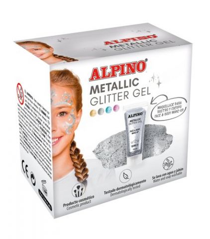 MAQUILLAJE ALPINO GLITTER GEL METALICO PLATA ESTUC