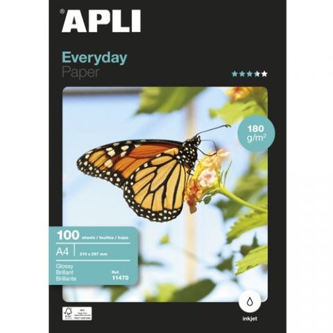 PAPEL INKJET APLI FOTO A4 180g 100h GLOSSY (EVERYD