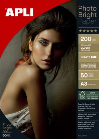 PAPEL INKJET APLI FOTO A3 200g  50h BRIGHT