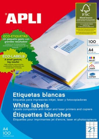 ETIQUETAS ADH.IMPR.APLI A4 BLANCA C.ROMOS CAJA 100