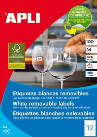 ETIQUETAS ADH.IMPR.APLI A4 BLANCA C.RECTOS REMOVIB