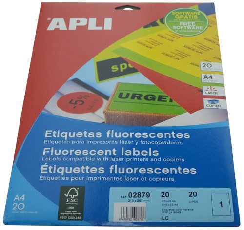 ETIQUETAS ADH.IMPR.APLI A4 FLUOR NARANJA LS-CP C.R