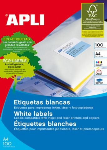 ETIQUETAS ADH.IMPR.APLI A4 BLANCA C.RECTOS CAJA 10