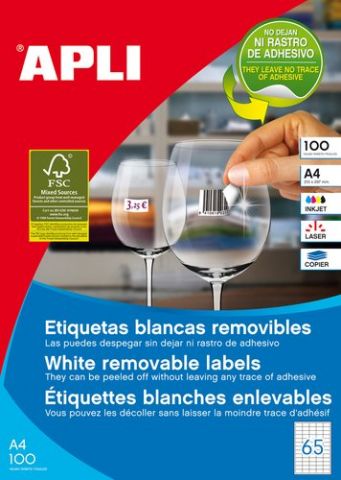 ETIQUETAS ADH.IMPR.APLI A4 BLANCA C.RECTOS REMOVIB
